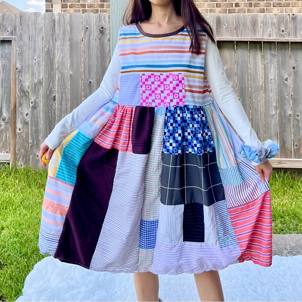 Handmade Quilted Patchwork Dress + Scrunchies SKU 08091 Sleeveless
